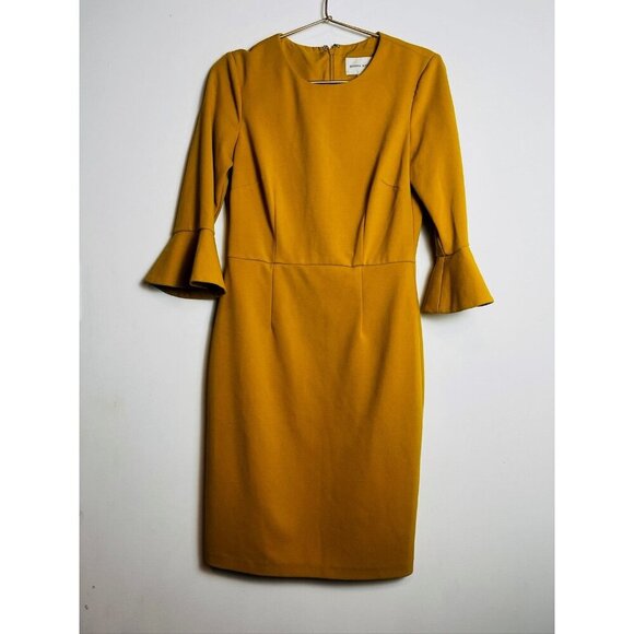Donna Morgan Ruffle Cuff Sleeves Sheath yellow Dress size 4 - Picture 1 of 12